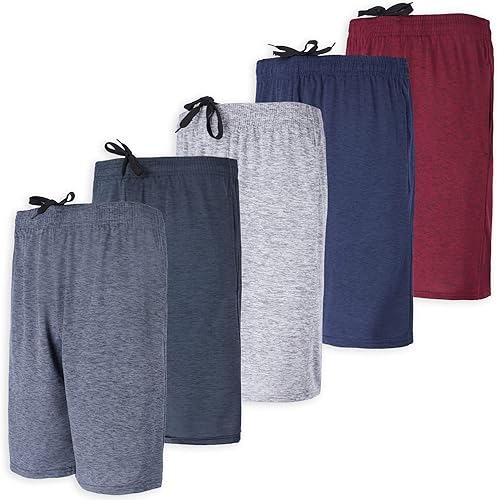 Real Essentials - Paquete de 5 shorts deportivos para hombre, shorts de rendimiento deportivo con tela Dry-Fit resistentes al sudor