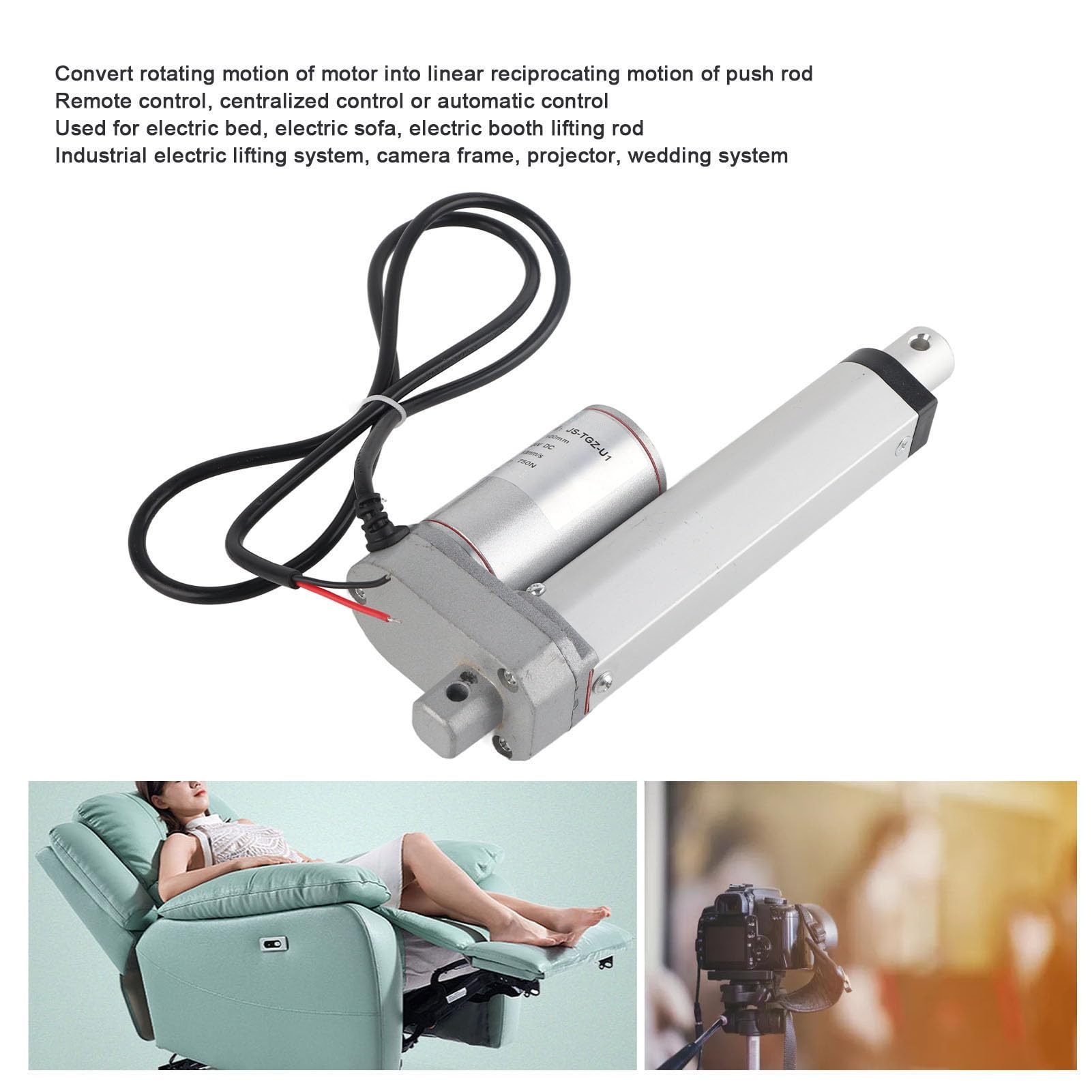 Actuador Lineal eléctrico JS~TGZ~U1 de 100 mm, 24 V, 30 W, 750 N, con Control Remoto para Cabezal de cámara (Solo actuador)