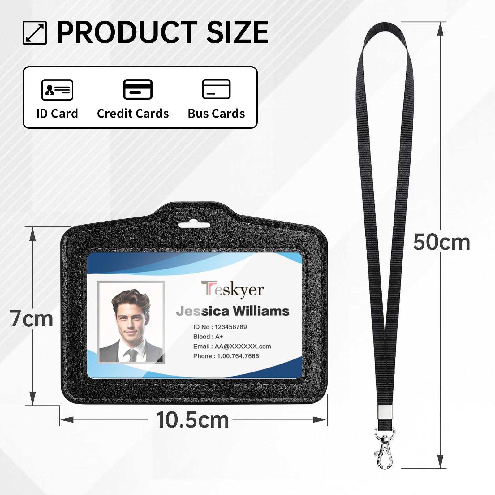 2 Pack Lanyard Card Holder Clear Genuine Leather Horizontal Id - View #3