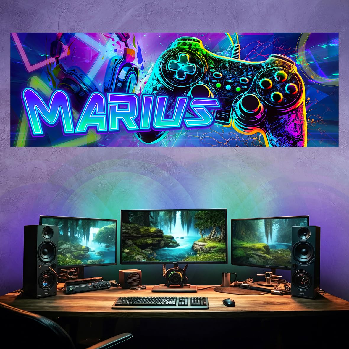 tjapalo® vz122 Gamer poster mit Namen personalisiert gaming Wanddeko gamer Bild für die Wand Wandbild Jugendzimmer gamer Poster gaming zimmer Bilder für Teenager, Größen Name: B140xH50cm