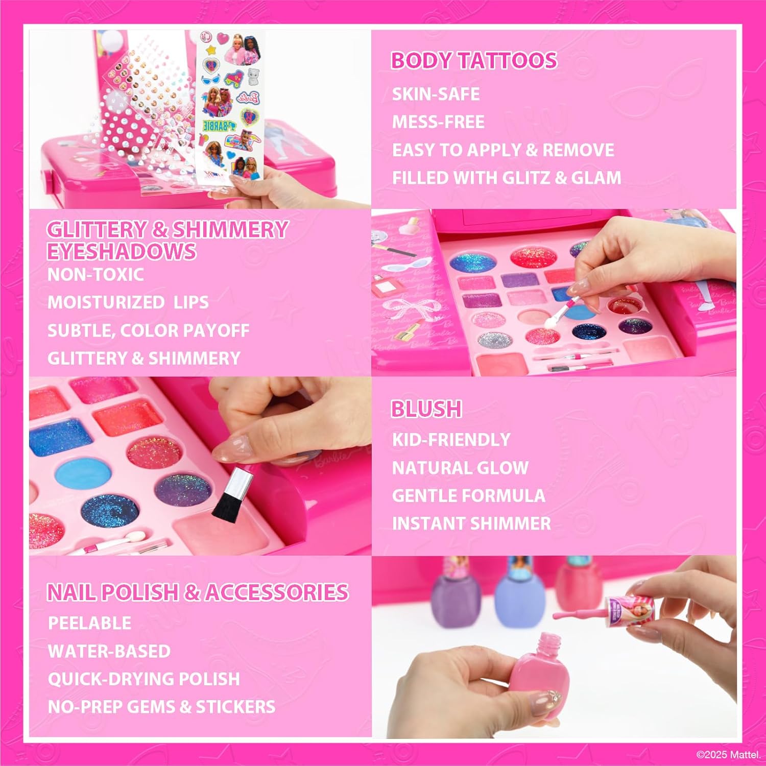 Barbie Beauty Vanity Set with Light-Up Mirror, Includes Lip Gloss, Eye Shadow, Brushes, Nail Polish, Accessories, and More! Ages 3+ Perfect for Parties, Sleepovers, and Makeovers, by Townley Girl - Image 5