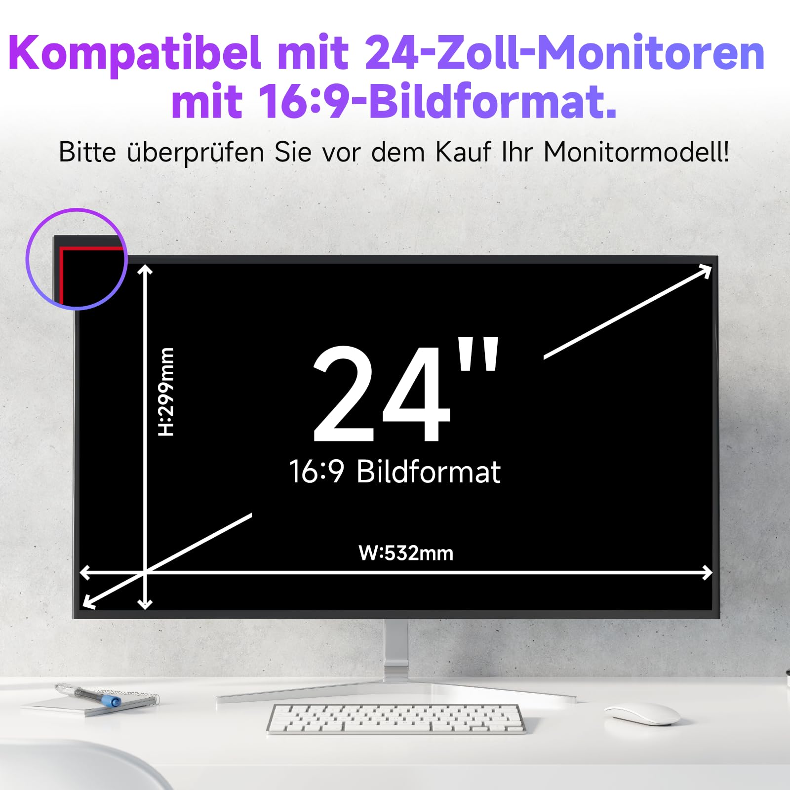 IPROKKO 2 protectores de pantalla antiluz azul de 24 pulgadas para monitor de ordenador, relación de aspecto 16:9 desmontable, lámina antirreflejos, protector de ojos