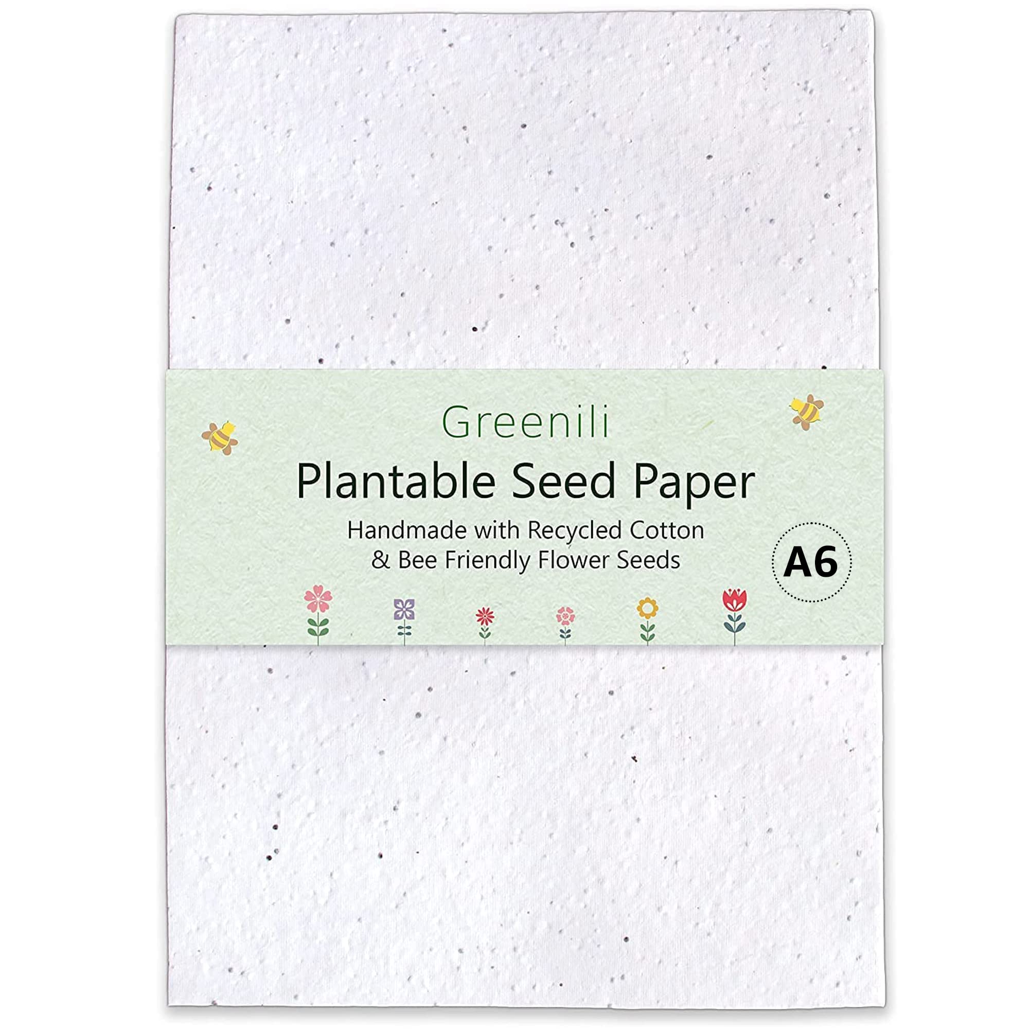 A6 Seed Paper by Greenili | Handmade, Recycled & Plantable Seeded Paper that Grows Bee Friendly Flowers | for Sustainable Seeded Thank You Notes, Eco Friendly Postcards, Wedding Place Cards etc.