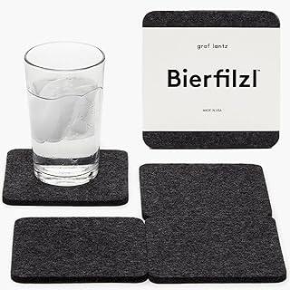Graf Lantz - Bierfilzl Merino Wool Square Coasters Set of 4 - Charcoal (4"x4"x5mm) - Absorbs 30% of Weight, Natural German Wool - Heat Resistant, Sustainable, Reusable - Home Decor, Coffee Table Decor