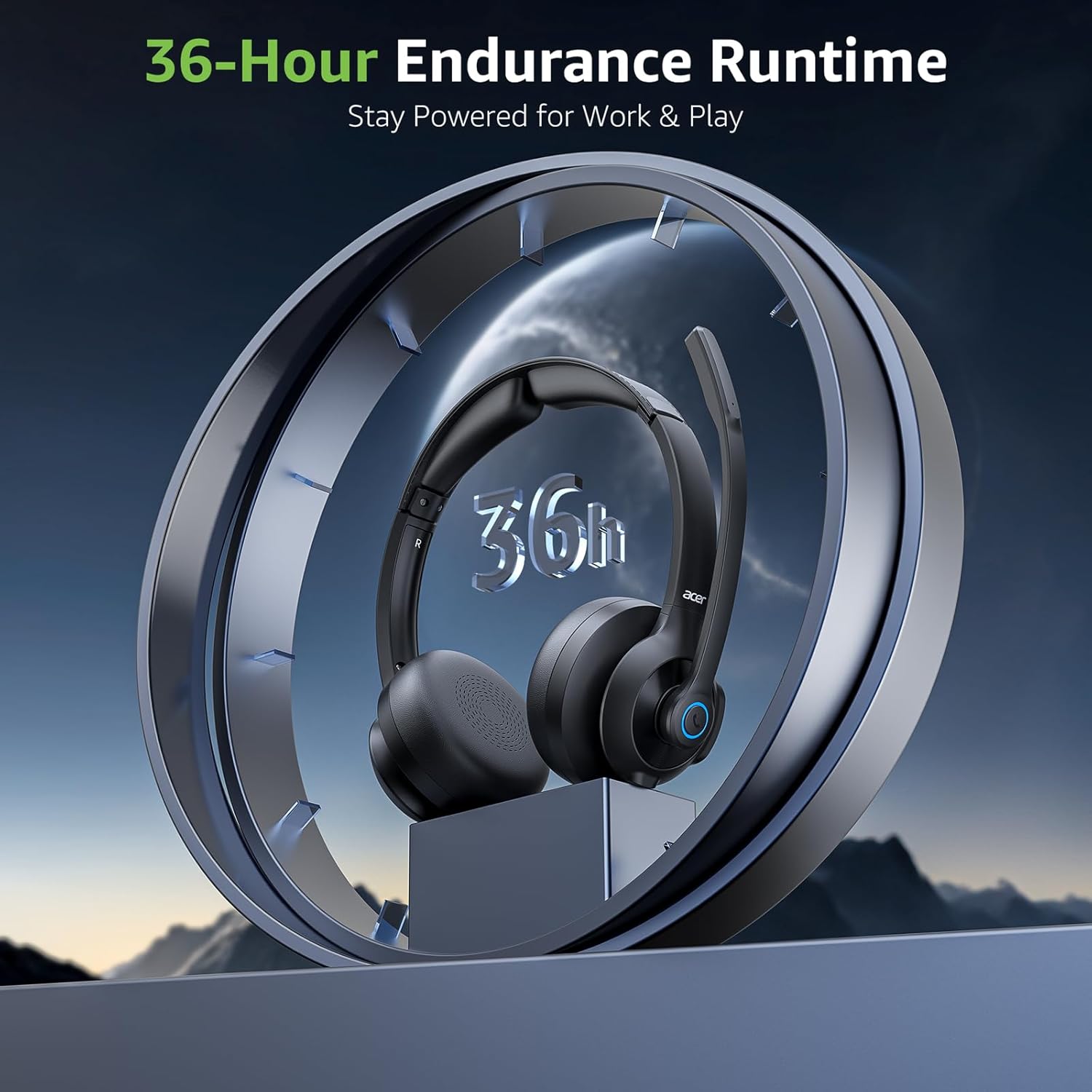 acer Wireless Headset with Mic for Work - 2.4G Bluetooth 5.3 Dual Mode Headphones,36Hrs Battery,ENC Crystal-Clear Calls Mic,USB Dongle for PC,Bluetooth Headset for Phone/Tablet, Home/Call Center