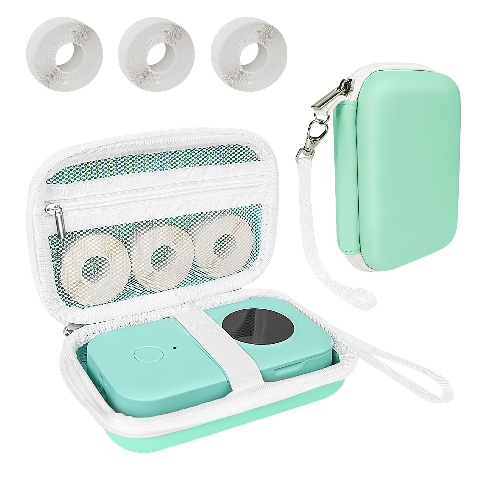 Teyomi Case Compatible with Phomemo D30 D35, for NELKO P21, for NIIMBOT D110, for JADENS D110 Label Maker with 3 Roll Label Tape(Label Paper 1/2" x 1 1/2" (12mm X 40mm))-Hard Shell Storage Bag-Green
