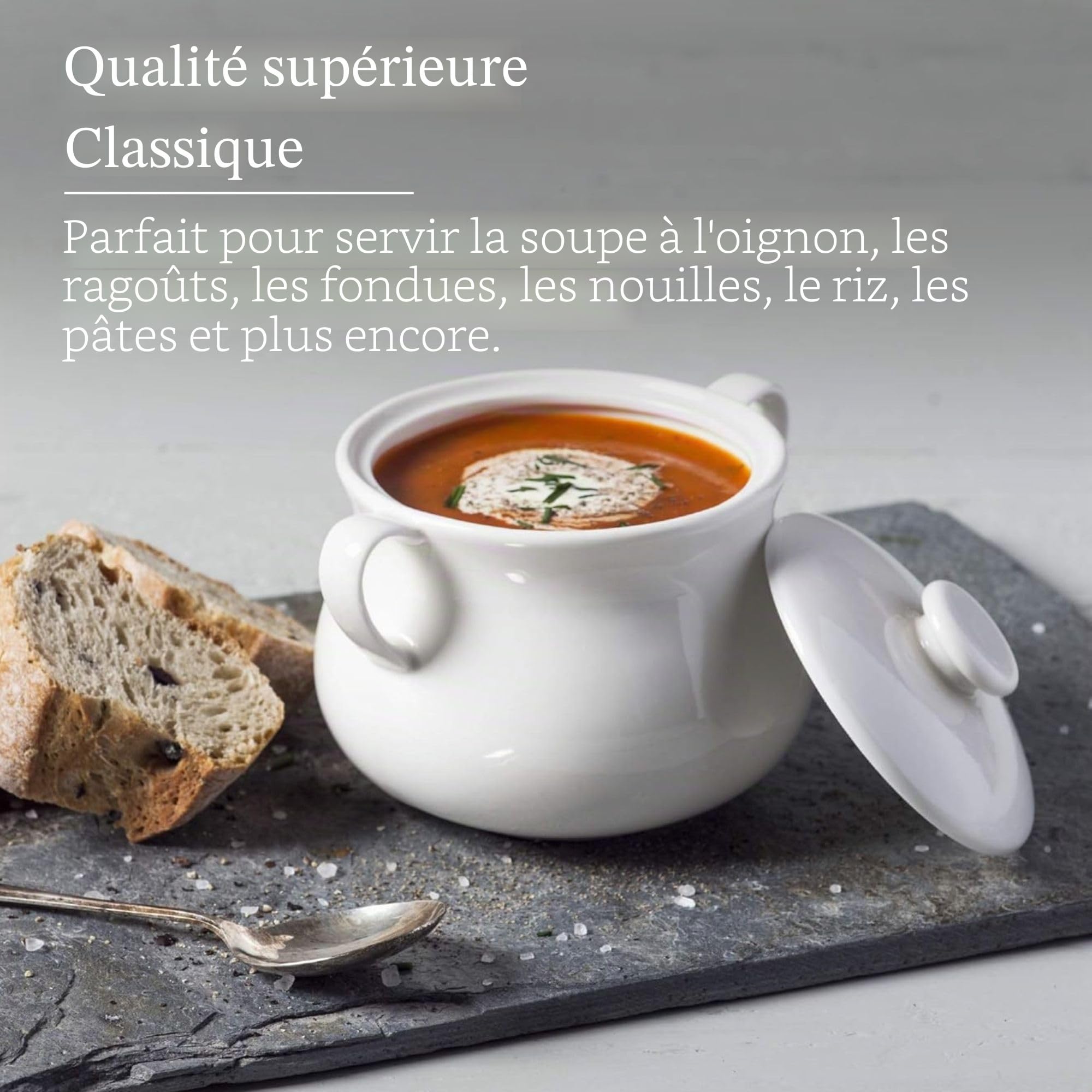 WM Bartleet & ‿Sons 1750 T411 Bol à soupe et ragoût en porcelaine avec couvercle Blanc 500 ml
