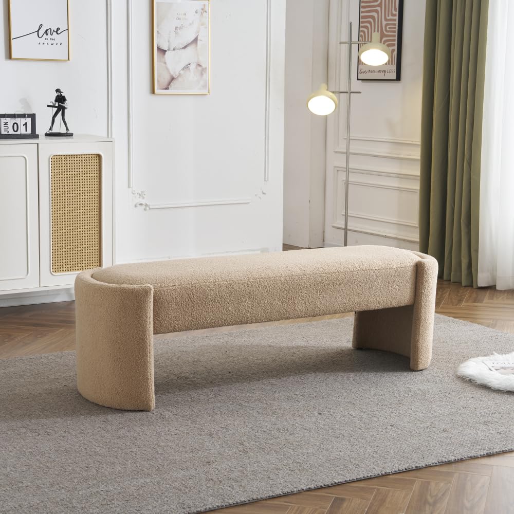 Elegant and Simple Long - Shaped Ottoman Bench, Light Camel
