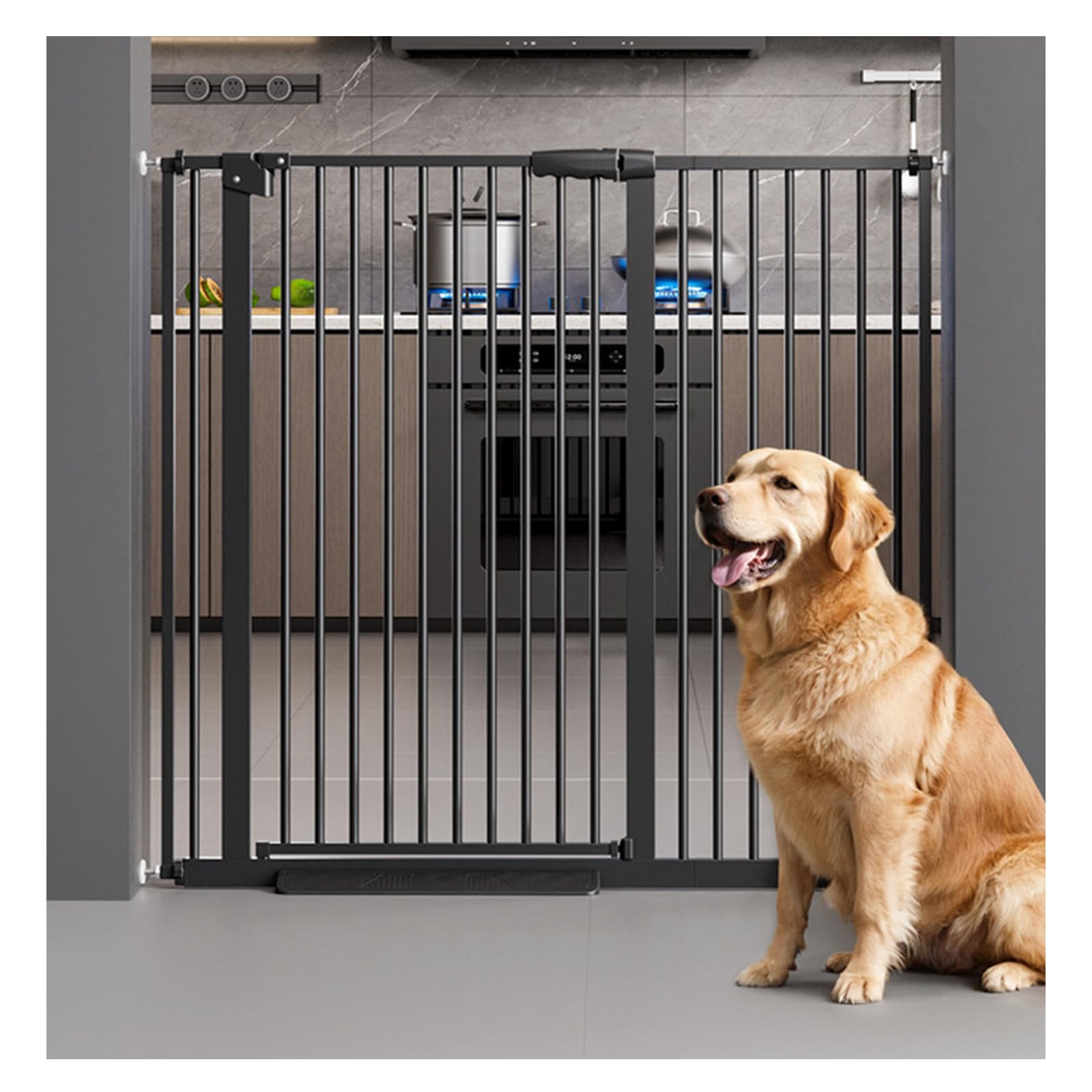 Pressure Mounted Pet Safety Gate, 180° Swinging Auto Close Indoor Dog Gate, No Drill Install Puppy Barrier Gate with 3.5cm Narrow Gap for Doorway Stairway Home Use(Size:176-185cm/69-73in,Color:black)