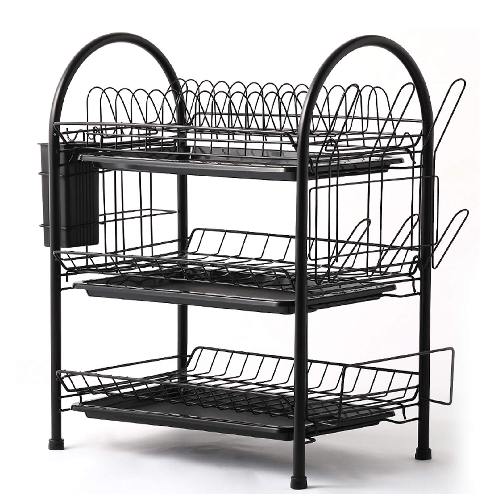 Pongnas Rejilla para Secar Platos, Rejilla para Platos con Diseño en Forma de U Rejilla para Secar Platos Grande de 3 Niveles para Encimera de Cocina para Platos, Tazas y Tablas de Cortar