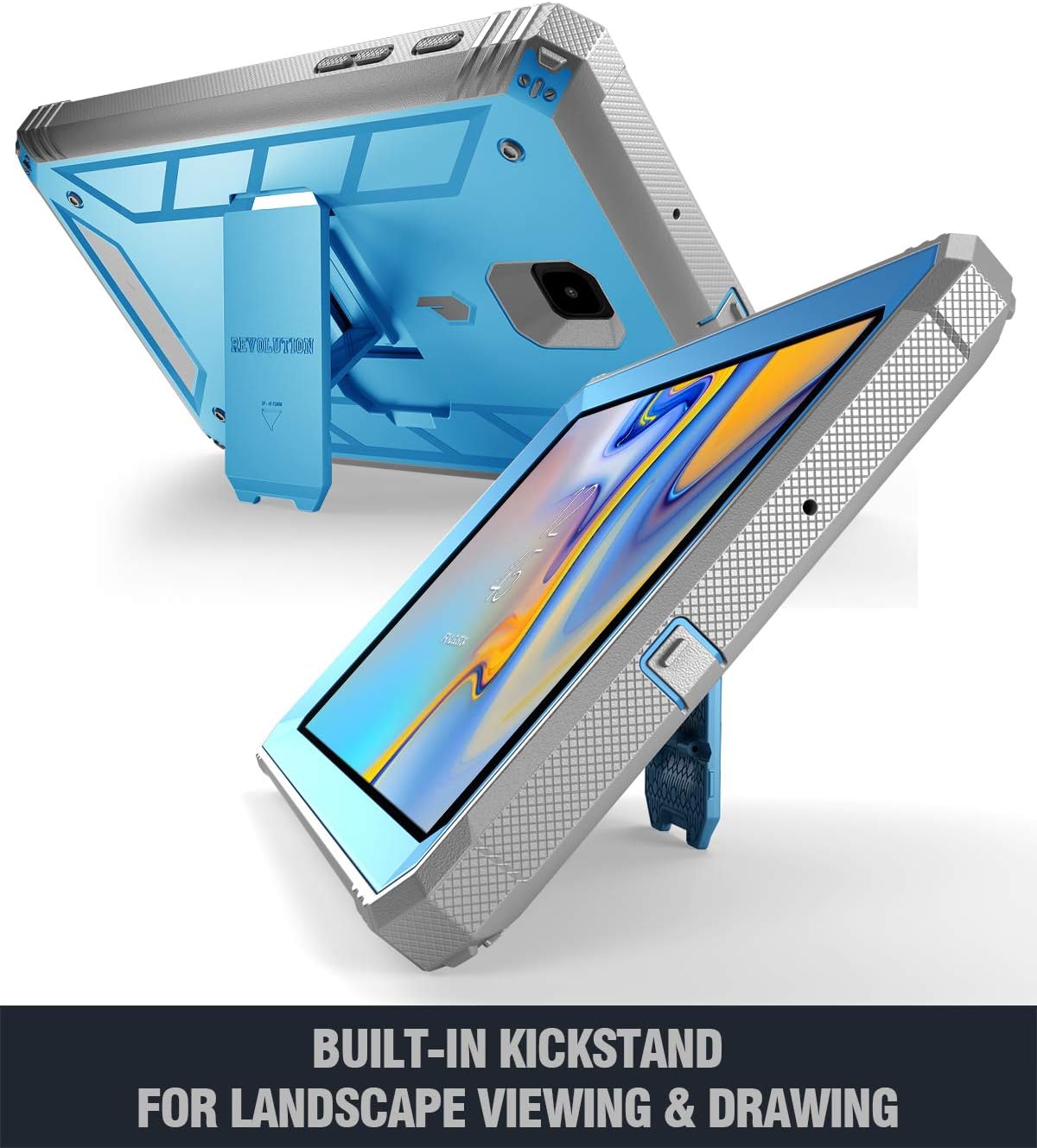 Galaxy Tab A 8.0 2018 Case, Poetic Revolution [Kick-Stand][Built-in-Screen Protector] Full-Body Rugged Heavy Duty Case for Samsung Galaxy Tab A 8.0 (2018) SM-T387 Verizon/Sprint/T-Mobile - Blue