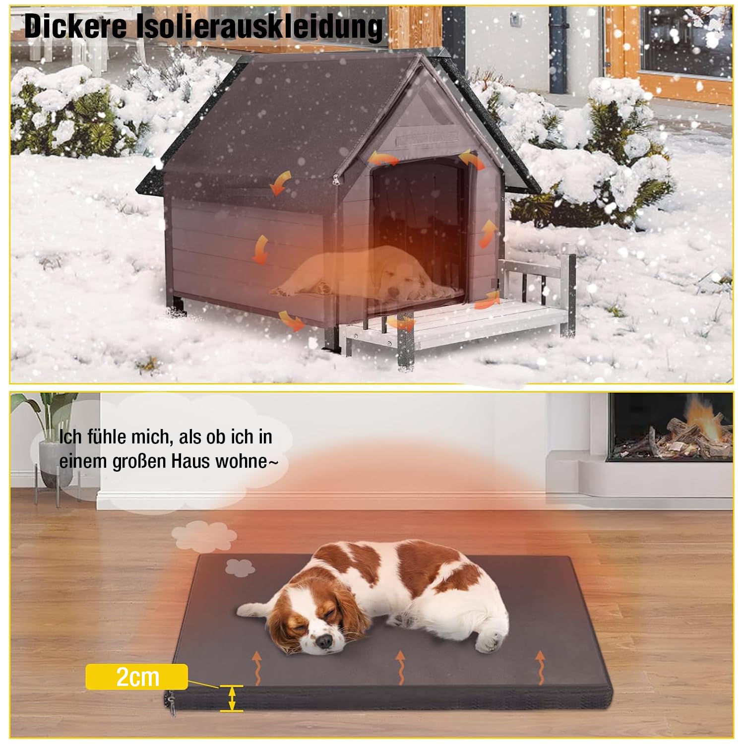 Aivituvin Outdoor Hundehaus mit isolierter Futterung, Wasserdichtes Welpen Schutzhaus, Indoor Hundehütte, beißgeschütztes Design, für kleine bis mittlere Hunde mit Veranda (weiß, L mit isolierter)