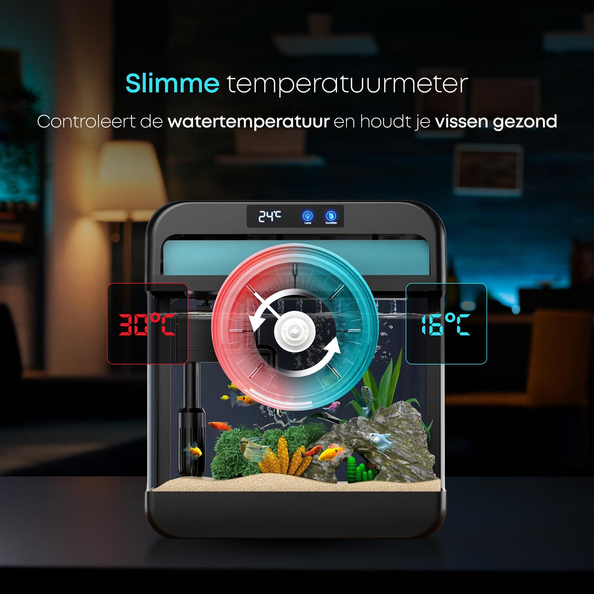 Selbstreinigendes Aquarium 26L Komplettset Nano Aquarium mit 3-in-1 Filter, LED Beleuchtung und Touch Display, integrierter Luftbefeuchter zur Unterstützung der Wasserqualität im Aquarium