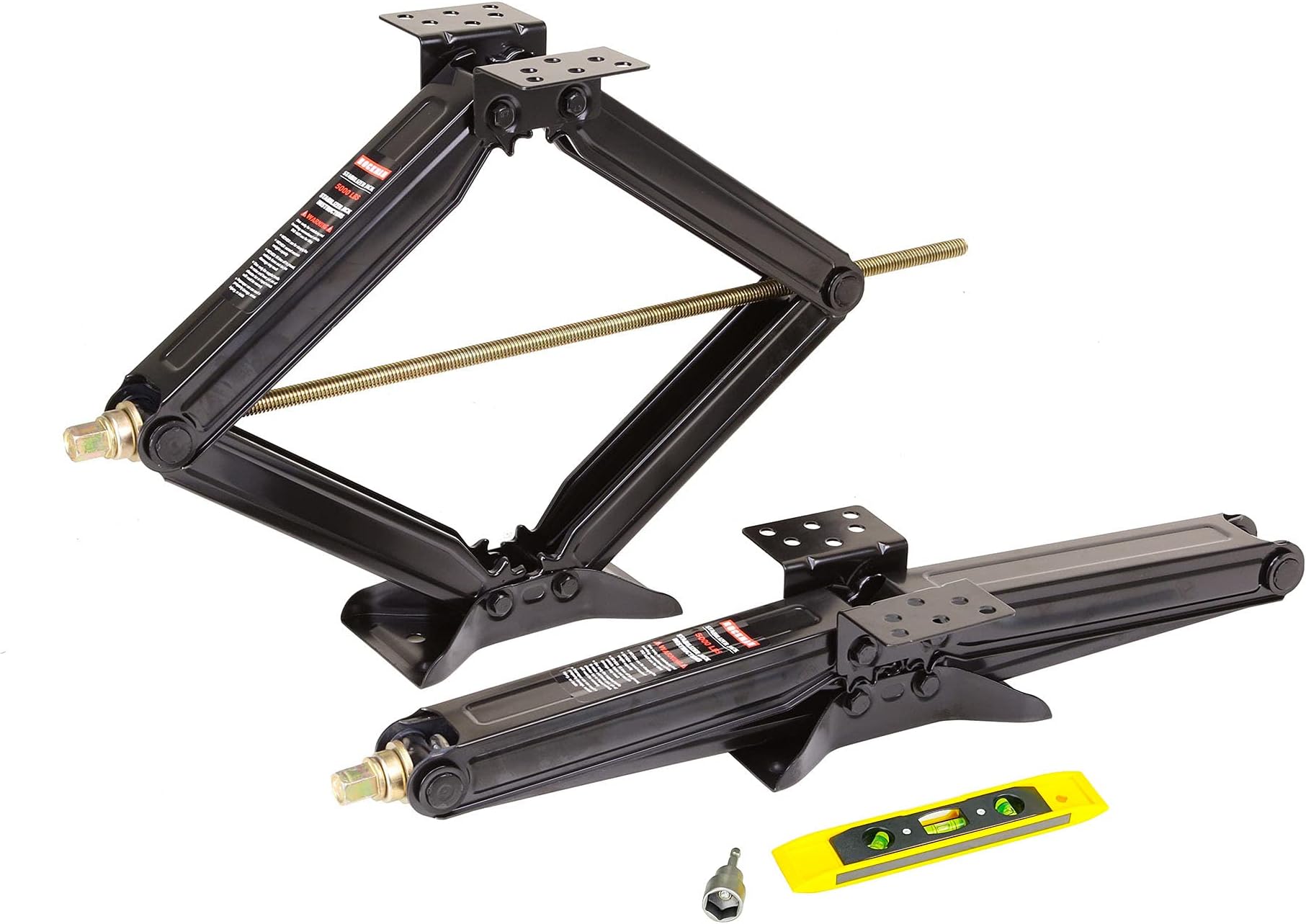 RV Camper Trailer Stabilizer Leveling Scissor Jacks w/Socket & Level 24" 5000lbs Set 2