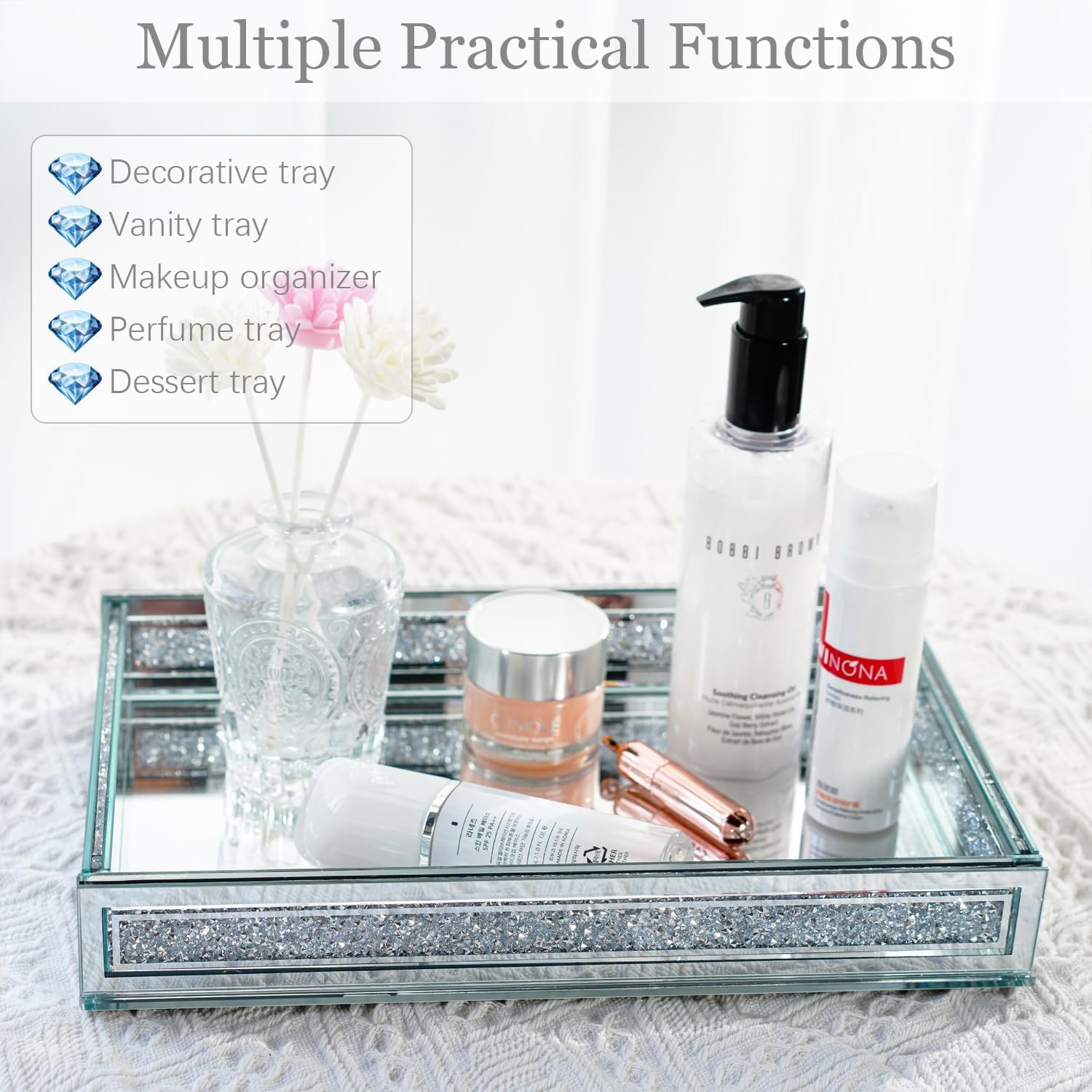 Crystal Tray Perfume Vanity Tray Glass Rectangle Makeup 【FIXTURES】 T