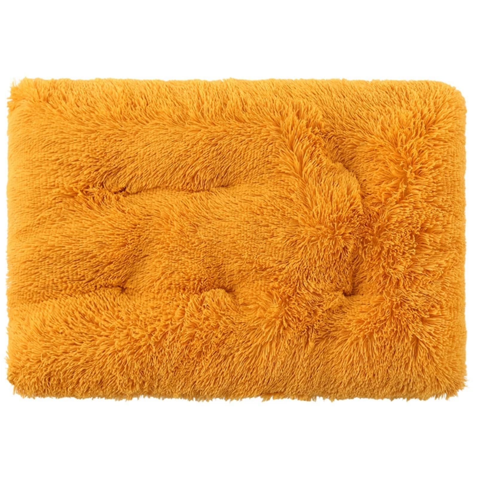 Mateju Plush Pet Bed Rectangle, Fluffy Pet Cushion Thick Warm Soft Plush Dog Cat Bed for Indoor Calming Puppy Kitten Petbed with Non Slip Bottom for Small Medium (Orange,M 65x50cm)