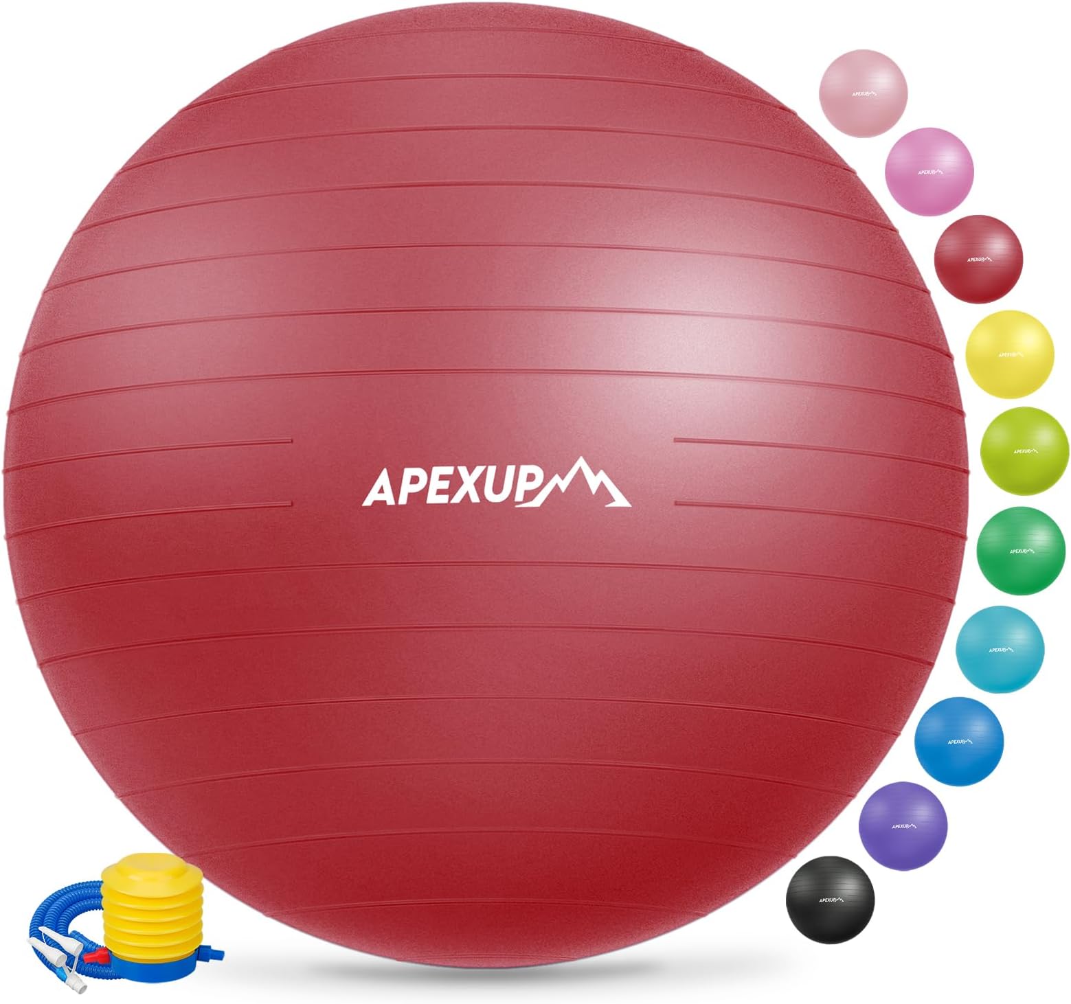 APEXUPYoga Ball Exercise Ball, Anti Slip Stability Ball Chair, Heavy Duty Large Gym Ball for Fitness, Balance, Core Workout and Physical Therapy (L (23"~26") 65cm, Red)