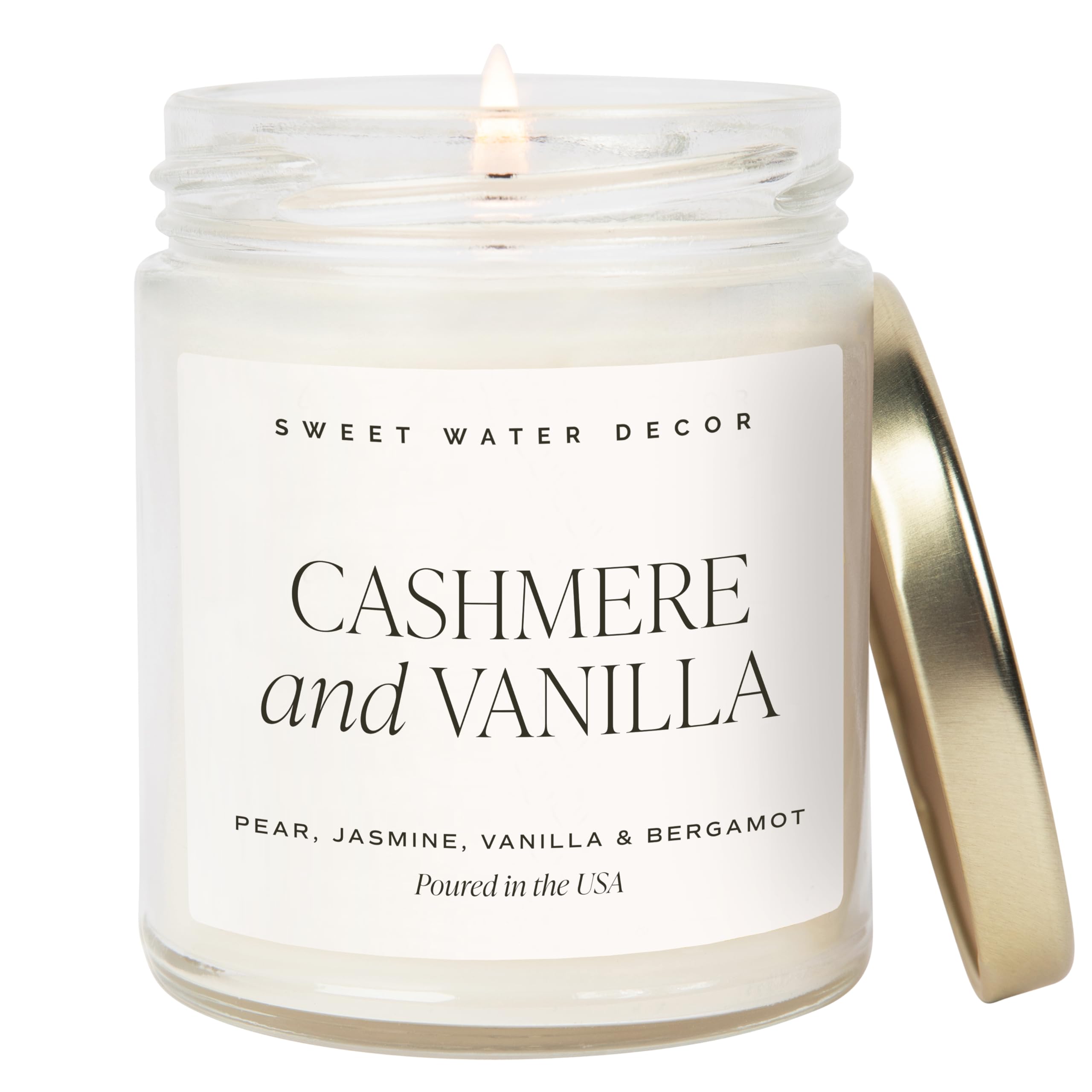 Sweet Water Decor Cashmere and Vanilla Soy Candle - Jasmine Soft Cashmere Sandalwood Vanilla Scented Spring Candle for