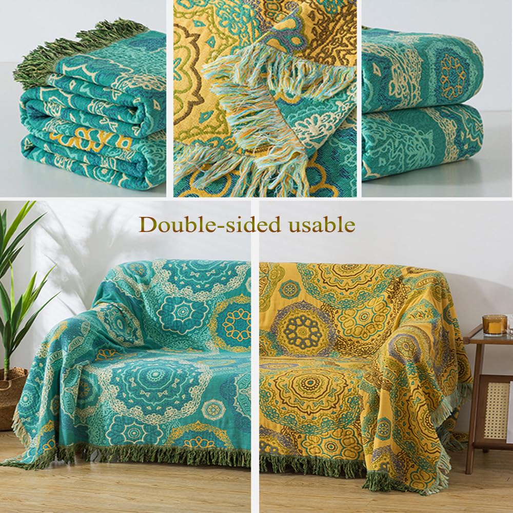 Copriletto Boho 100% Cotone, Confortevole, Biancheria da Letto di Alta qualità, Stile Rustico, Versatile Coperta per Divano E Letto, Perfetto Equilibrio tra Calore Melograno,C,150x200CM