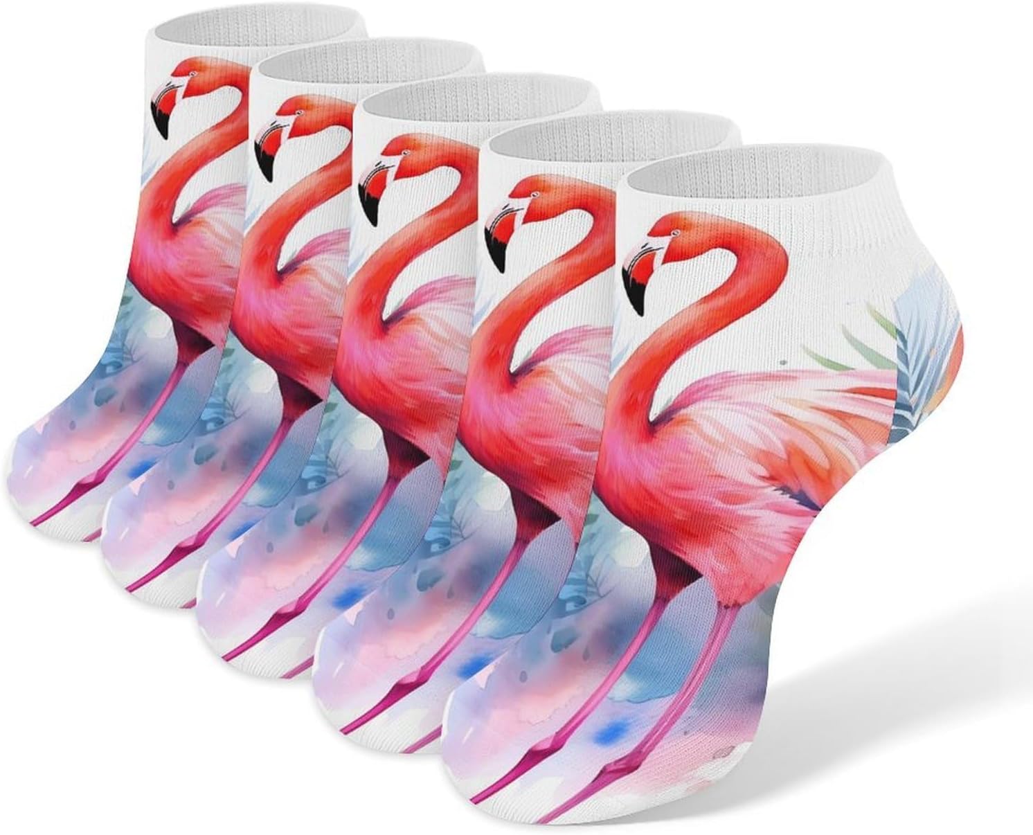 Flamingo Watercolor Ankle Sock for Men Women 5 Pairs Low Cut Athletic No Show Sock Breathable Short Casual Sock