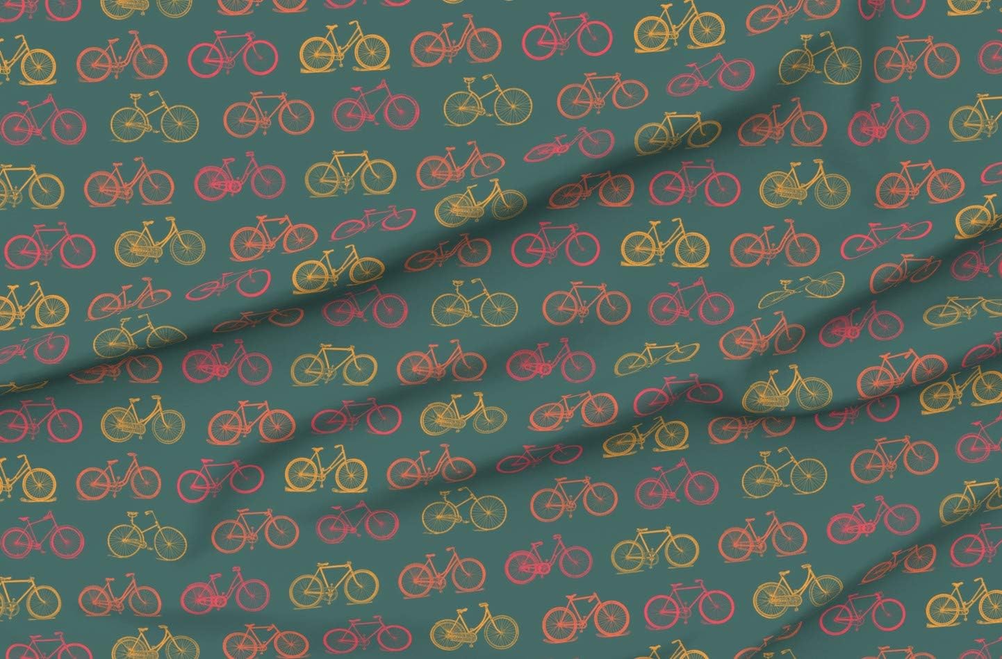 Spoonflower Fabric - Retro Antique Bicycles Large Bike Bicycle Pattern Color Dark Teal Printed on Organic Cotton Sateen Fabric by The Yard - Sewing Quilting Apparel Home Decor