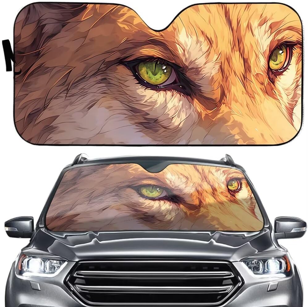 - Universal Cool Wolf Eyes Print Windshield Sun Shade - Super Large Foldable Car Visor Cover for Heat Reduction, Dashboard Protection & Sun Glare Prevention 57x27.5 Inches