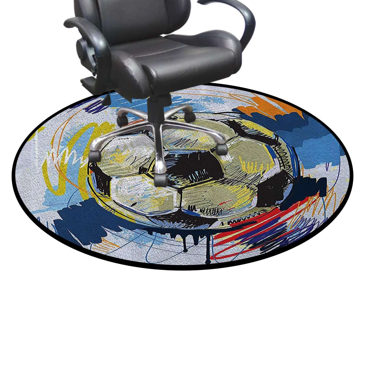 MultiRound mat Washable Desk Chair Mats Spherical Soccer Ball with Colorful Graphic Hardwood Floor Protection mat for Office and Home Computer Chairs