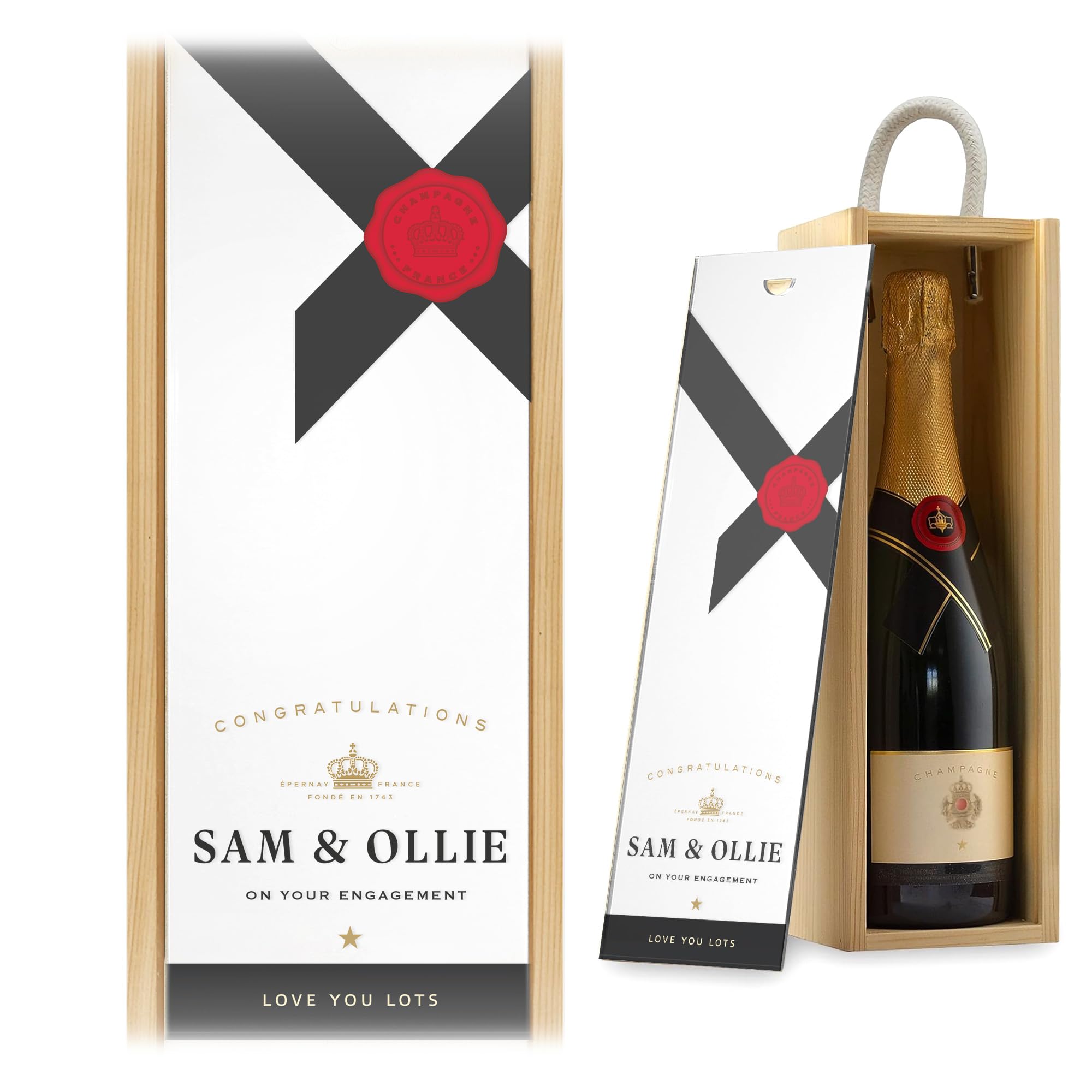 A1 Graphics Ltd Natural Box/White Lid Personalised Champagne Wine Gift Box Merry Christmas Custom Printed Birthday Christmas Valentines Anniversary Engagement Gift ()
