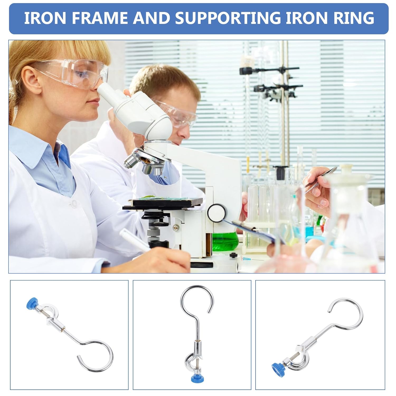Separatory Funnel Rack with 60mm Open Metal Holding Ring and Top Screw Clamp, Flask and Beaker Holder Stand for Chemistry Lab, Heavy-Duty Retort Clamp Laboratory Support