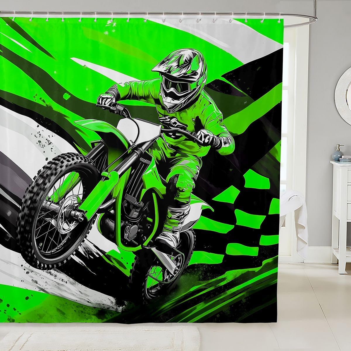 Racing Car Waterproof Shower Curtains Extreme Sports Theme Fabric Bathroom Shower Curtain Race Car Competition Dorm Bathtubs Decor Modern Luxury Grey Curtain 72 x 84 Inch