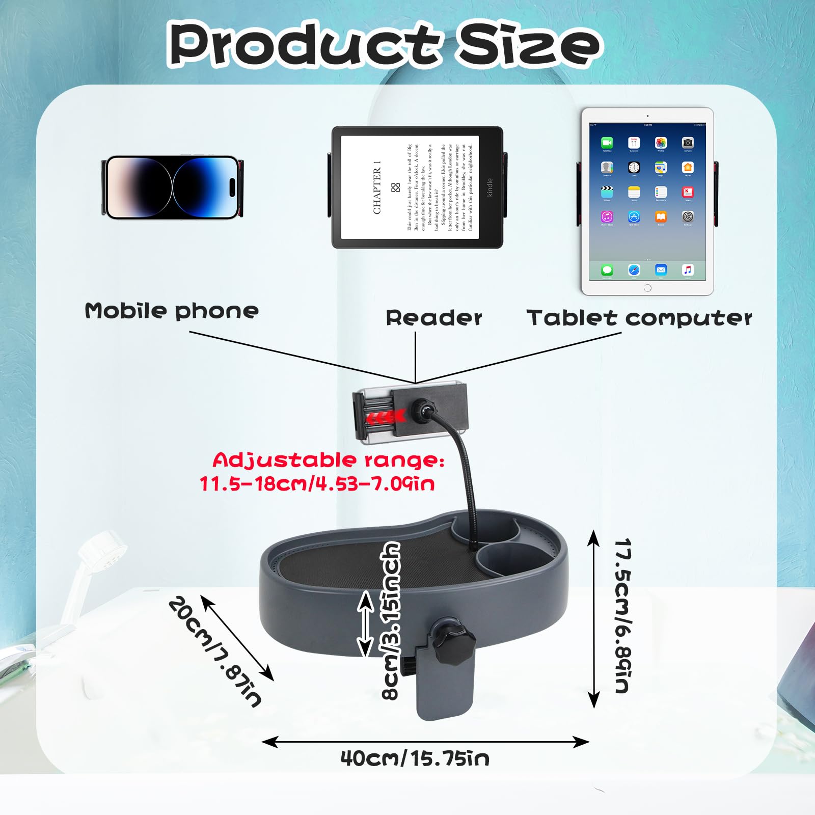 Tavolino regolabile 3 in 1 per vasca idromassaggio con supporto per telefono girevole a 360° e 2 portabicchieri, design antiscivolo e drenante, adatto per vasche idromassaggio/spa/piscina