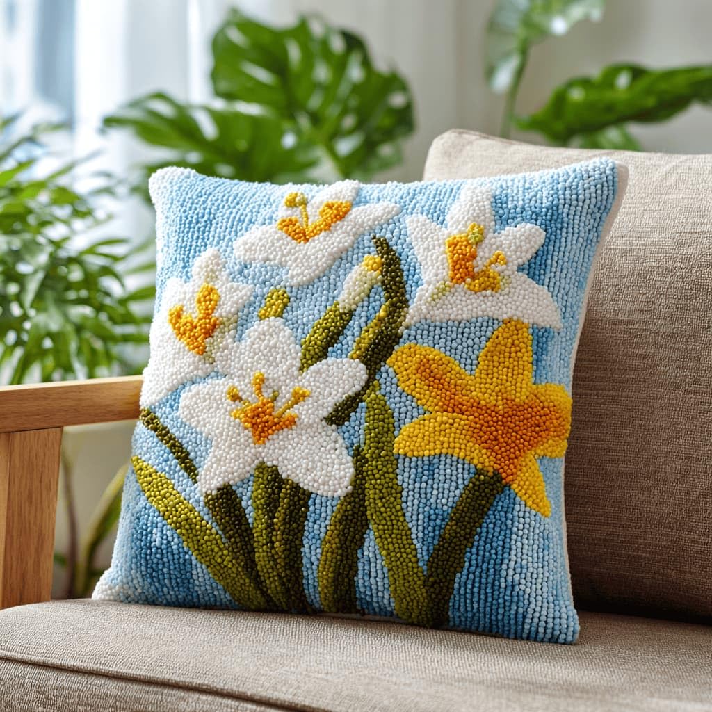 Kitquiver Latch Hook Kits Donkey for Adults,Lily DIY Latch Hook Cushion Kits and Latch Rug Kits Cross-Stitch Embroidery Cushion Cover for Home Sofa Decoration 17X17 in