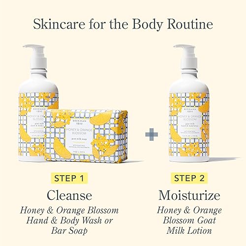 Miniatura 5 de Beekman 1802 Juego de organizador de cerámica para lavar a mano y loción, miel y flor de azahar, perfumado, 12.5 onzas cada uno, limpia e hidrata