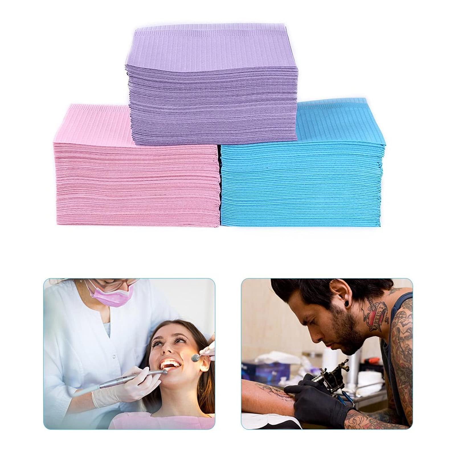 PJRYC 125 Stück Zahn-Lätzchen, 33 x 45,7 cm, 3-lagig, Einweg-Lätzchen, wasserdicht, für Patienten, wasserdicht, Tattoo-Lätzchen, Zahnbauch(Blau)