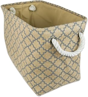 DII Collapsible Burlap Storage Basket or Bin with Durable Cotton Handles, Home Organizational Solution for Office, Bedroom, Closet, Toys, & Laundry (Small - 14x8x9), Lattice Gray Outline