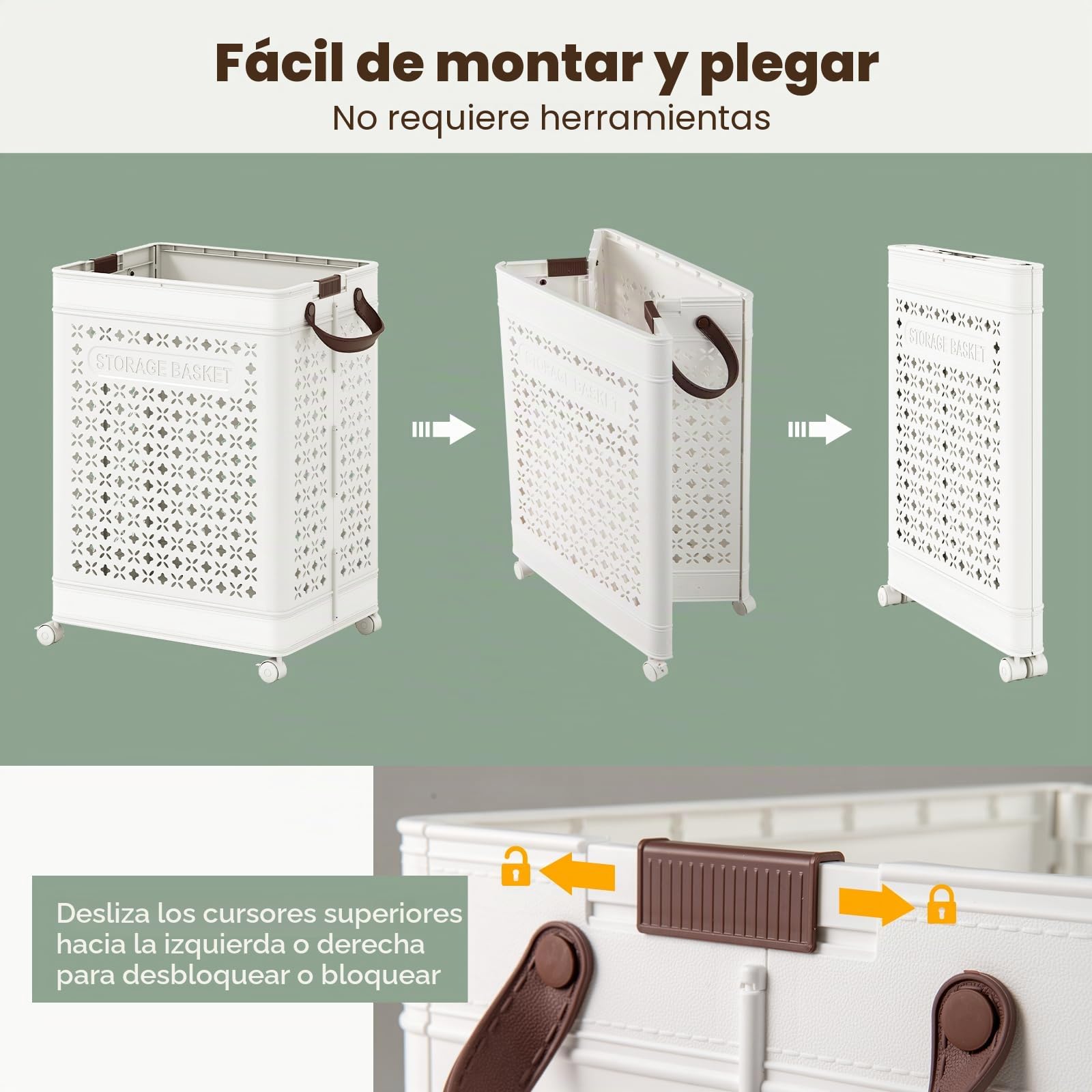 GIANTEX Cesto para la Colada Plegable de 75 L, Contenedor de Plástico con 4 Ruedas, Cesto Lateral y Asas, 43,5 x 34 x 61 cm, Cesta de Ropa Sucia para Baño, Lavandería, Dormitorio | Cesta para la ropa sucia de plástico con 1 cesta plegable y asas, 43,5 x 3