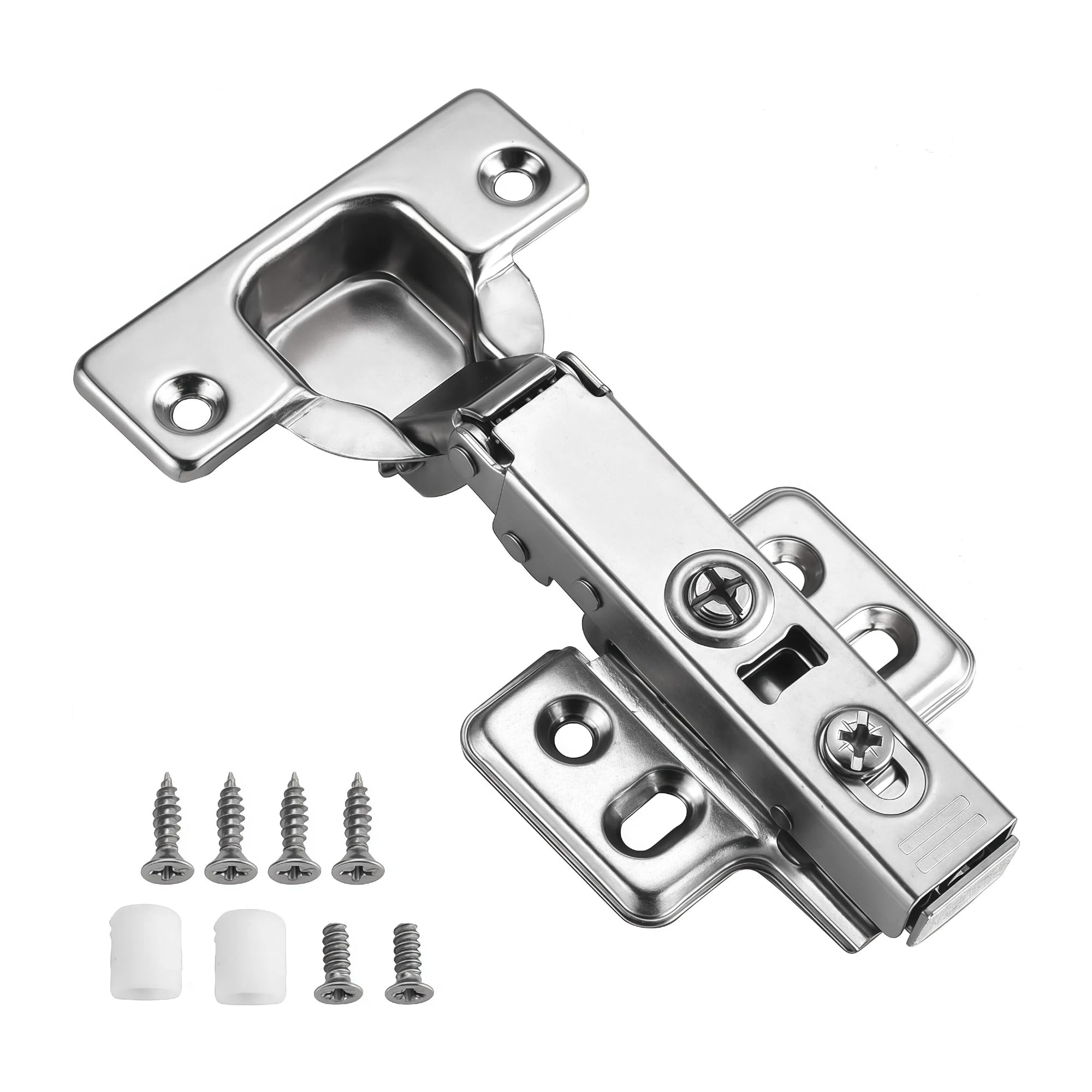 Photo 1 of Kimdot Full Overlay 35mm Cup European Hidden Hinge Clip-on Plate for Easy Installation Kitchen,Bathroom Heavy-Duty Frameless Soft Close Hinge Four Hole Mounting Plate Hinges 4PCS