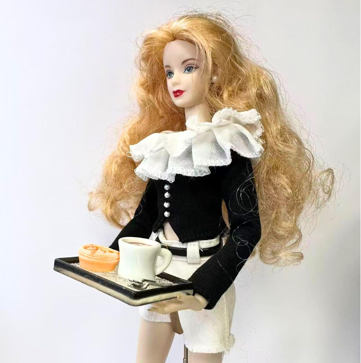 Fashion Doll Clothes Set, Black Long Sleeve Top with White Shorts, Shoes and Accessories, Compatible with 11.5-12 Inch Dolls, 1/6 BJD