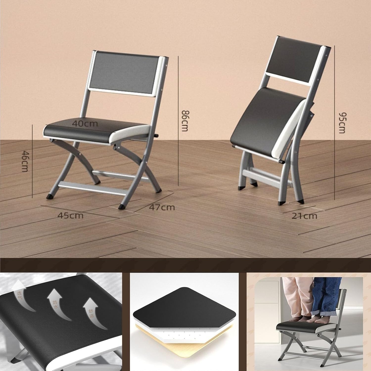 Set of 2 Grey Padded Folding Chairs Portable and Comfortable Seating for Parties, Office, and Card Tables(Grey,Pack 1)