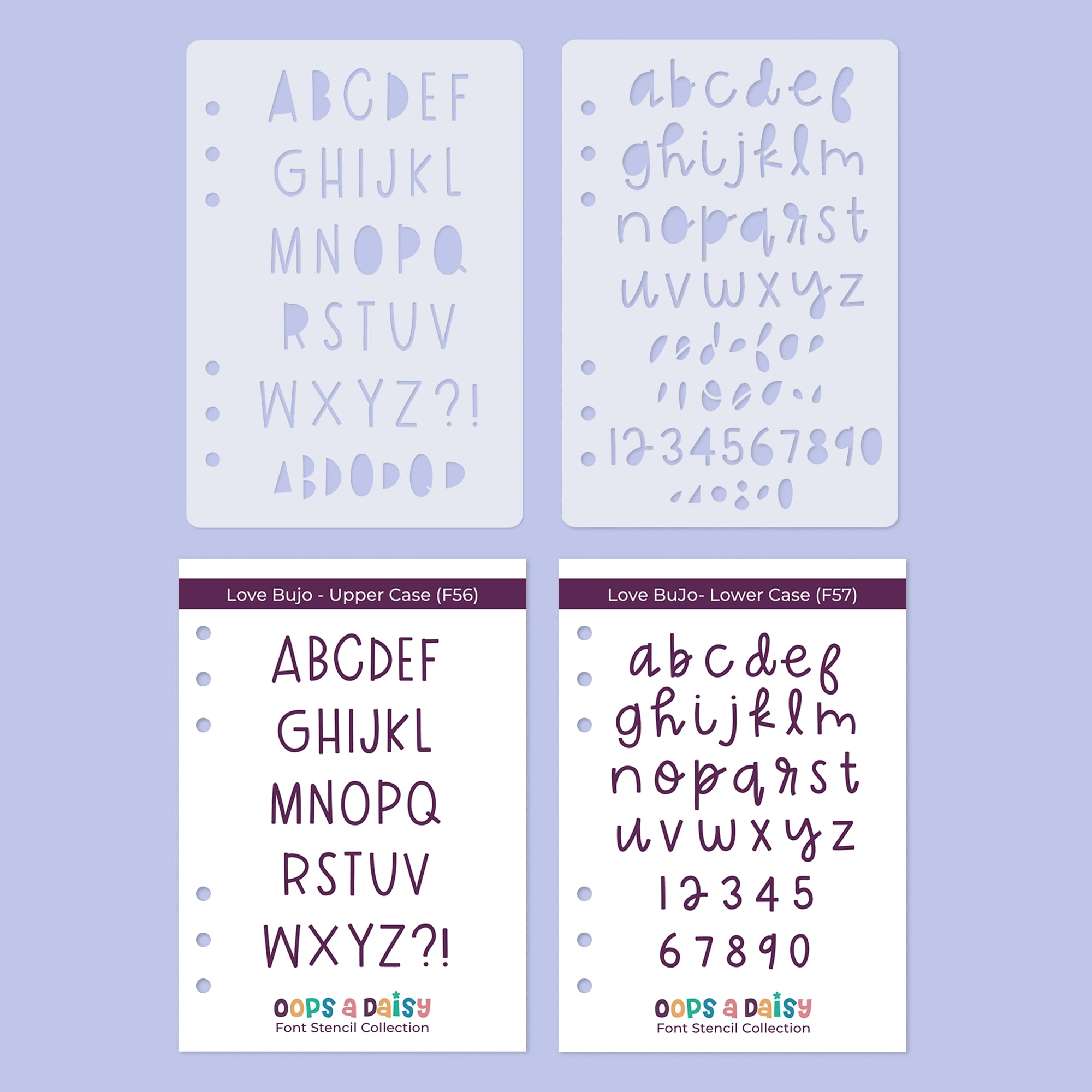 Lettering Font Stencil (Love Bujo Cute Handwritten Font - 20mm Tall) - Upper and Lower Case Alphabet + Numbers - Reusable Template - Dotted Journal Bullet Planner, Scrapbook, Paper Craft, Card Making