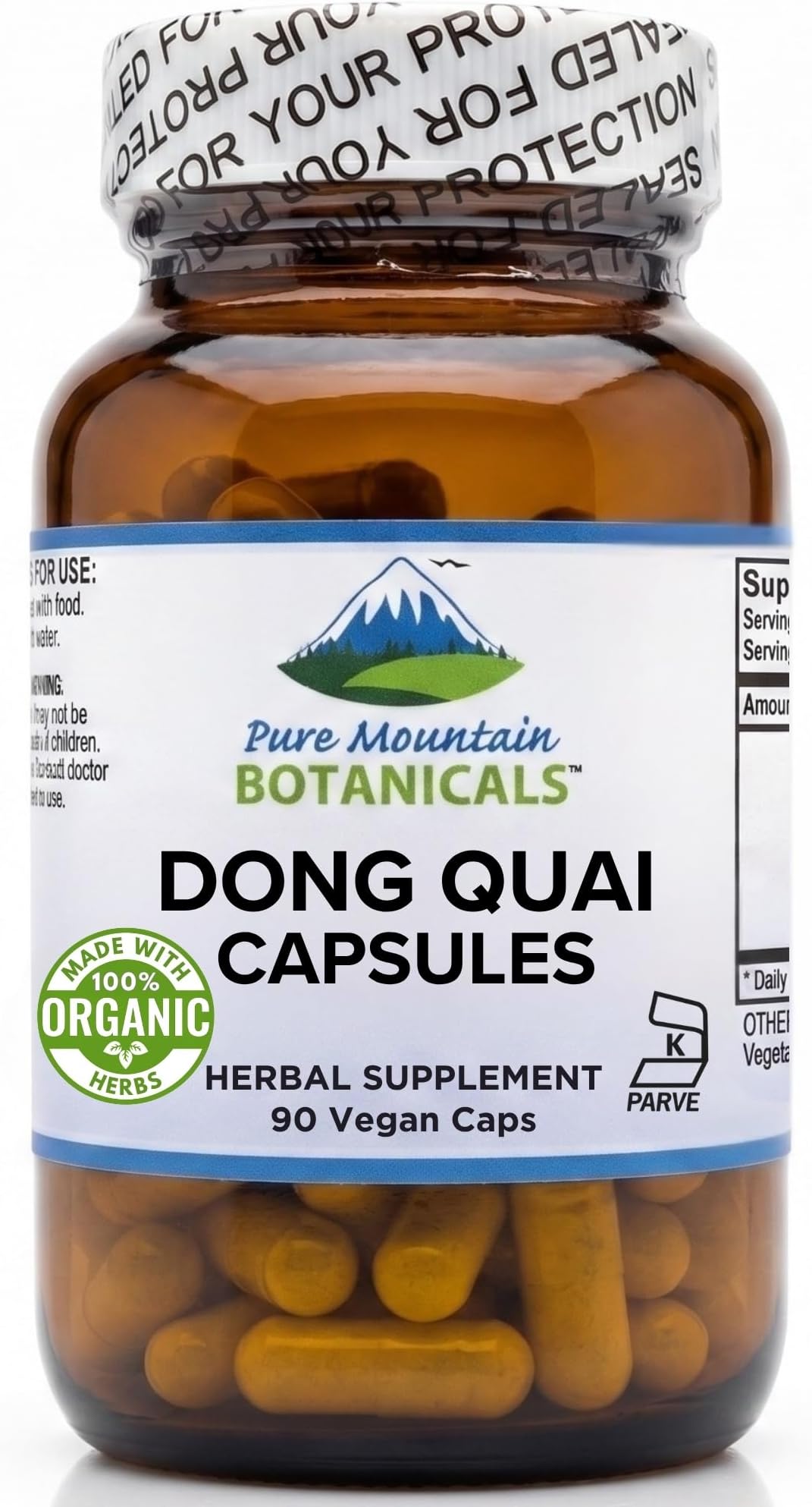 Dong Quai Capsules - 90 Kosher Vegan Caps with 500mg Organic Dong Quai Root
