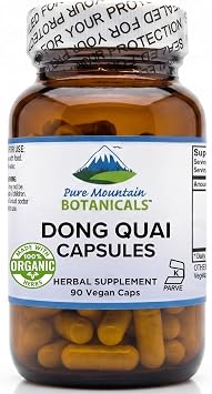 Pure Mountain Botanicals Dong Quai Capsules - 90 Kosher Vegan Caps with 500mg Organic Dong Quai Root Supplement for Women - Dang GUI Herb - Non-GMO Gluten-Free