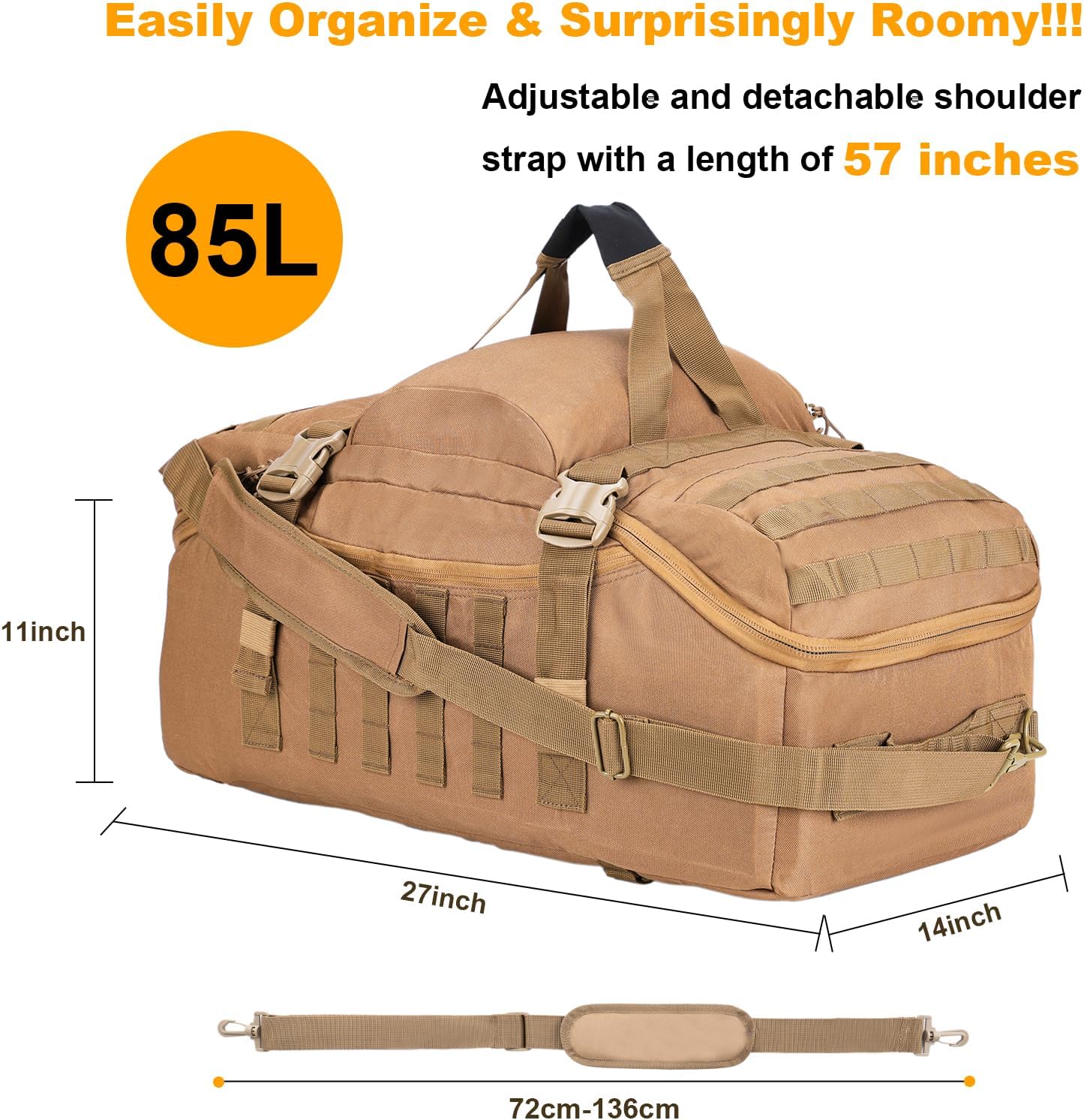 Greencity Travel Duffel Bag for Weekend Overnight Bag Waterproof Small Large for Men Women 30L 45L 85L Coyote