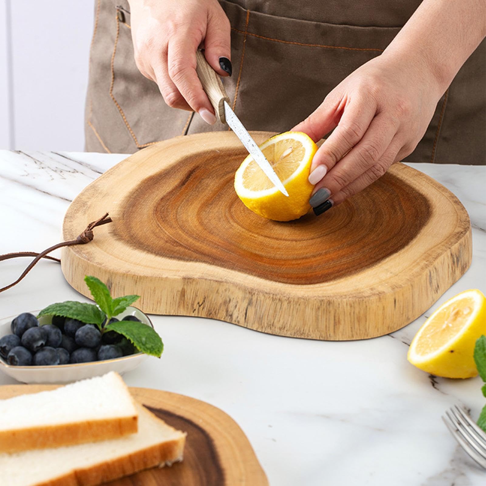 Tabla de cortar de madera de doble cara, bandeja de servir irregular de 1 pulgada de grosor, apta para lavavajillas, perfecta para presentación de queso y embutidos en casa o cocina