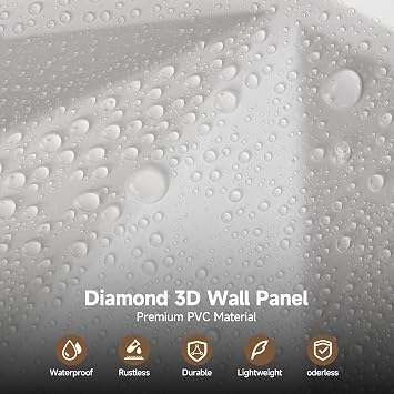 INMOZATA 3D Wall Panels, 33 Pack 12 x 12 Inch Decorative Wall Panels PVC Accent Wall Panels Diamond Textured Wall Panels for Interior Wall Decor, TV, Gaming Living Room, Bedroom Background(White)