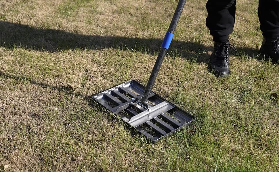 SANDEGOO Lawn Leveling rake, 6 FT Garden Finishing Stainless Steel Flat Sand Crusher Black