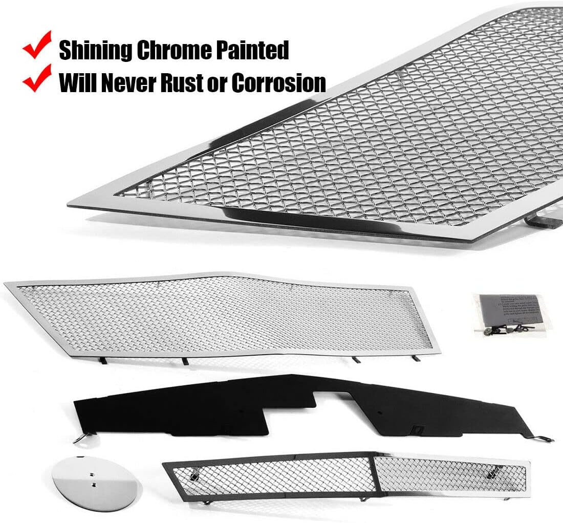 Stainless Steel Mesh Grille Compatible with 2008 2009 2010 2011 2012 2013 Cadillac CTS Chrome Grill include Upper+Lower Front Grill Insert (Polished-Silver)