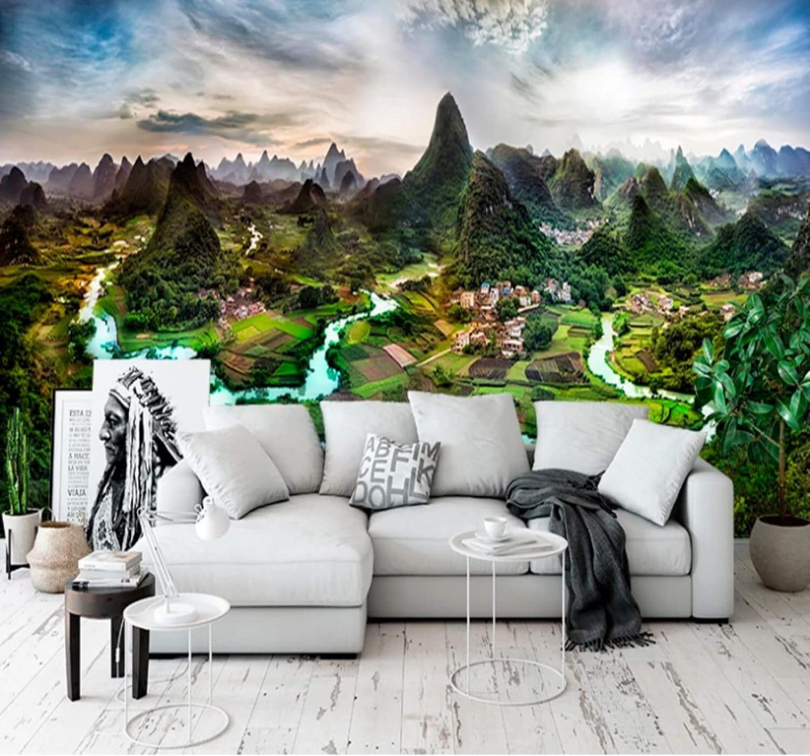 XLMING Fresh Beautiful Mountains and Rivers Nature Scenery 3D Wallpaper Luxury Silk Study Dining Feature Sofa Grey Bedroom Living Room Tv Decorative Wall-400cm×280cm