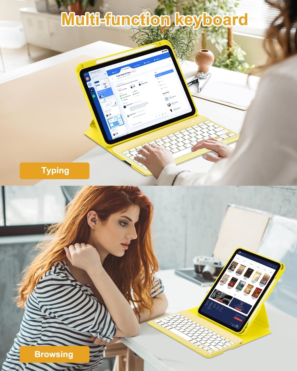 EAMPANG Case with Keyboard Mouse for iPad A16 11th 10th Generation 11/10.9 inch,Rainbow Backlit Detachable Keypad Rotatable Magnetic Cover with Pencil Holder for iPad 11 2025 10 Gen 2022 Yellow