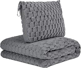 Couverture de voyage compacte Avion : pliable, couverture de voyage voiture, surface en flanelle douce couverture de voyage compacte, couverture de voyage oreiller pour voyage et bureau gris